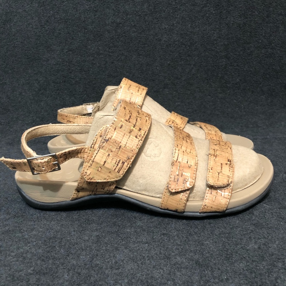 Vionic Teagan Sandals Natural Cork Gold Comfort Ankle Strap Buckle Size 7 EU 38